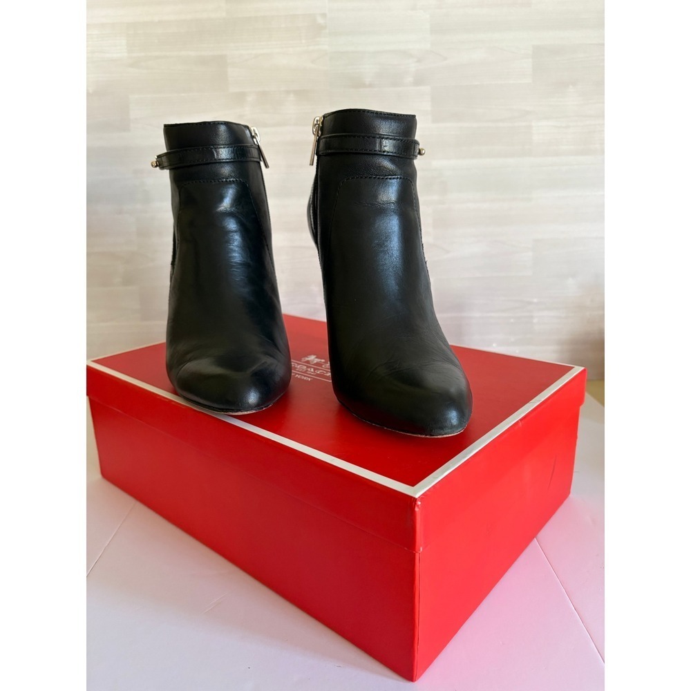 Coach Women Ursa Ankle Boots Leather Stiletto 9M Black Croc Strap 9M w/Box Q3022 - Picture 2 of 16